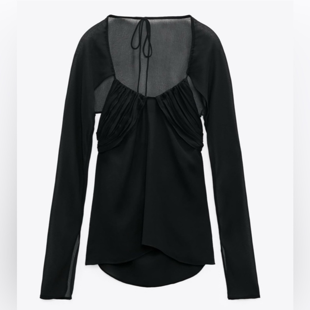 ZARA Sheer Open Back Long Sleeve Top - Size L